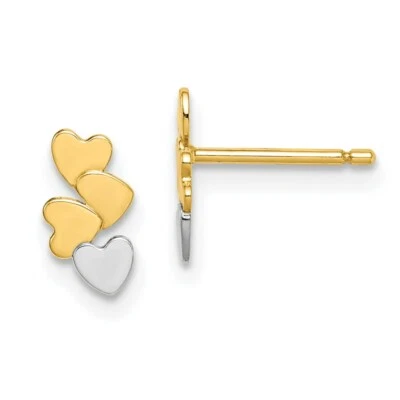 Pendientes Madi K Niño Oro Amarillo 14k y Rodio Blanco Corazones Poste Foto 1 de 3