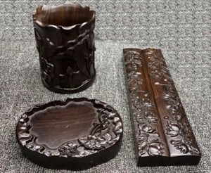 Ebony Wood Chinese Calligraphy Write Painting Brush Holder Inkstone Paperweight - Picture 1 of 2