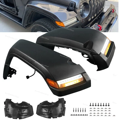 Front Fender Flares W/4 LED & Inner Fender Well For 2018-24 Jeep Wrangler JL JLU Foto 1 de 4