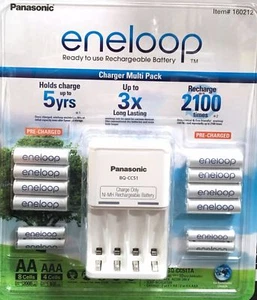 Eneloop Rechargeable Batteries NiMH 8 AA 4 AAA + Battery Charger Recharge New - Picture 1 of 2
