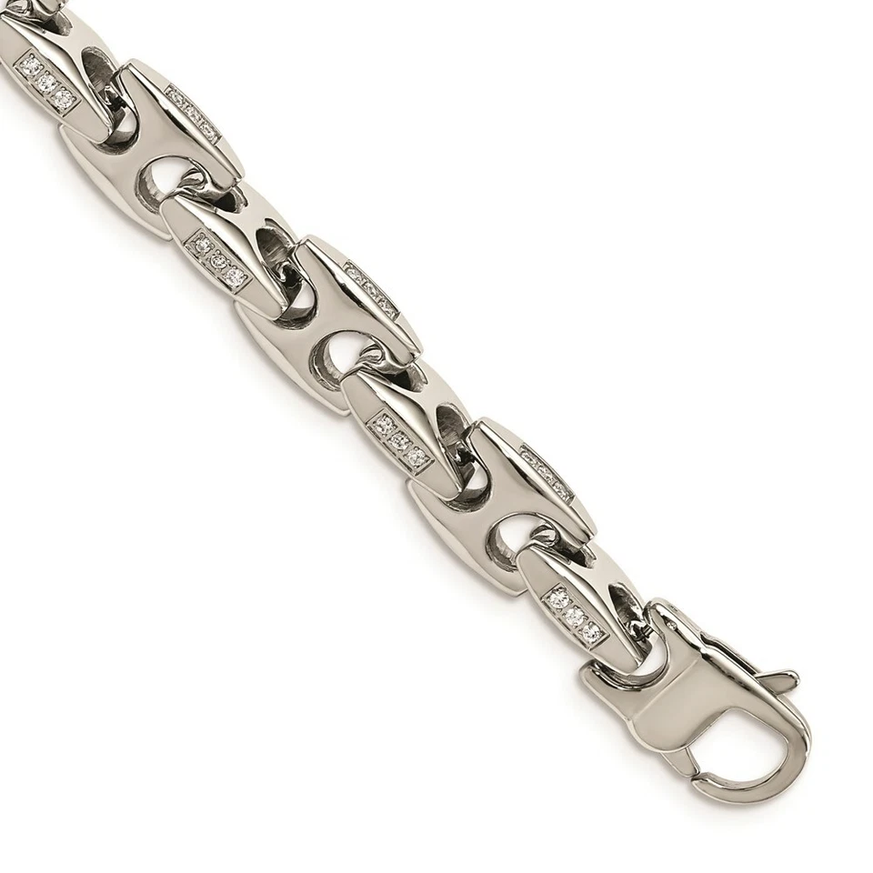 Chisel Men's Bracelet Stainless Steel Polished with Cubic Zirconia Fancy, 8 Inch - Image 1 of 4