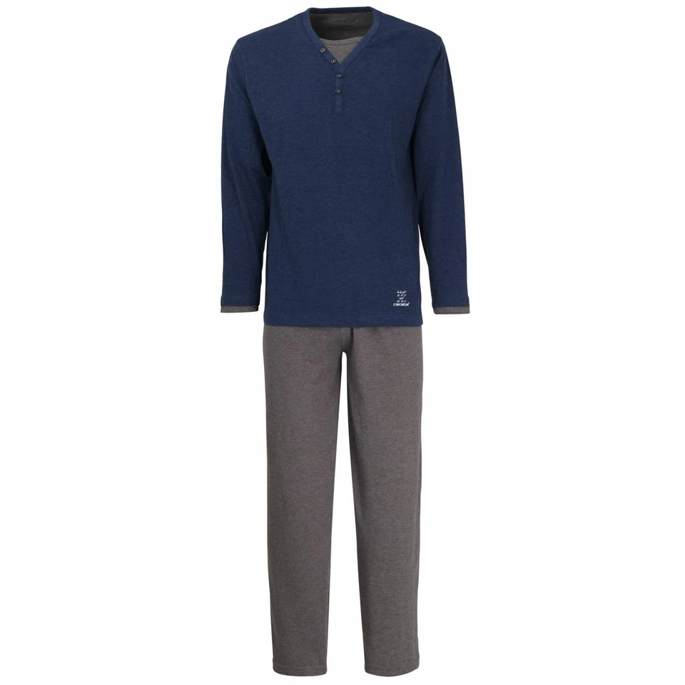 1 CECEBA Herren Schlafanzug lang Pyjama Henley-Ausschnitt trocknergeeignet Logo - Bild 1 von 1