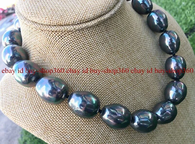 ENORME COLLAR DE PERLAS CONCHA BARROCA NEGRA MAR DEL SUR DE 20 MM MODA GRANDE 17,5" Foto 1 de 4