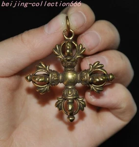 1.6'' Tibet bronze cross Phurpa Vajra Dorje Exorcism Buddha's head Pendant faqi - Picture 1 of 7