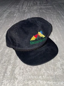 Vintage CRESTED BUTTE Colorado Schnee Skigebiet Cord Cord Mütze Kappe Druckknopflasche - Bild 1 von 17