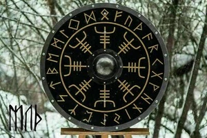 Larpa de madera guerrero acero vikingo redondo templario escudo medieval decoración del hogar - Imagen 1 de 4