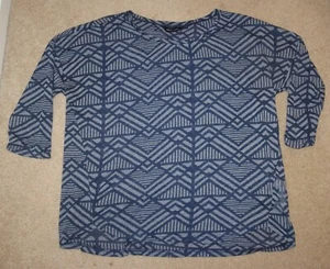 NEW LOOK SIZE 14 NAVY BLUE & GREY LIGHTWEIGHT TOP GEOMETRIC PRINT 3/4 SLEEVES - Picture 1 of 2