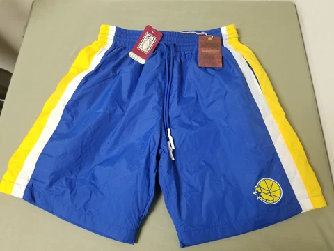New Mitchell & Ness Mens NBA Golden State Warriors Drawstring Nylon Shorts Cover