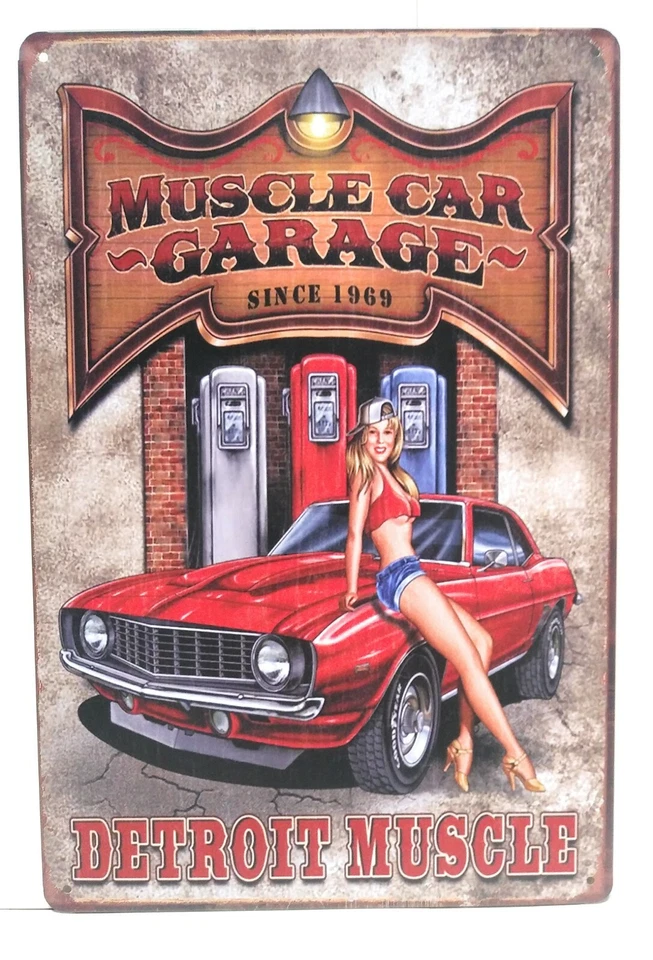 Garaje Muscle Car desde 1969. Letrero de hojalata Detroit Muscle, letrero de garaje Foto 1 de 2