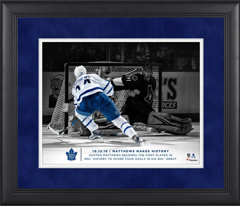 Auston Matthews Maple Leafs Framed 11x14 Four-Goal NHL Debut Moments Spotlight Cover