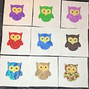 Quilt Top Blöcke 6 Zoll Quadrat Eule Baumwollstoff hausgemachte Applikation Menge 9 - Bild 1 von 5