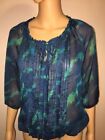 Express Blue Teal see through 3/4 Sleeve Fringe Top Size Small