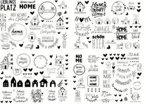 Rub on sticker Set 4 Bögen Sprüche, Häuser, Herzen , u.v.m. ca 14 x 10 cm - Bild 1 von 3