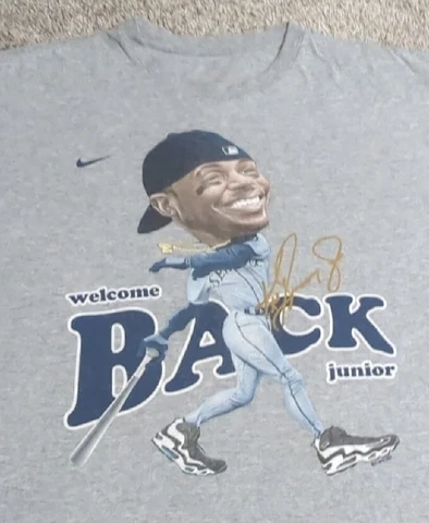 Vintage Ken Griffey Jr Caricature Nike T Shirt Seattle Mariners Welcome Back XL Cover