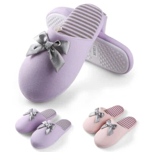 Women Fashion Bowknot Bedroom Spa Slippers With Soft Memory Foam Indoor Shoes - Picture 1 of 19