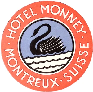 Etiqueta de equipaje redonda de 4" Hotel Monney Montreux Suisse de 1920 SUIZA - Imagen 1 de 3