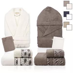 Completo bagno asciugamani accappatoi set uomo donna in spugna di cotone 6856 - Foto 1 di 16