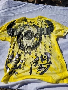 Key Closet Los Angeles Mens sz Lg short Sleeve Graphic T-Shirt Yellow v-neck y2k - Picture 1 of 5