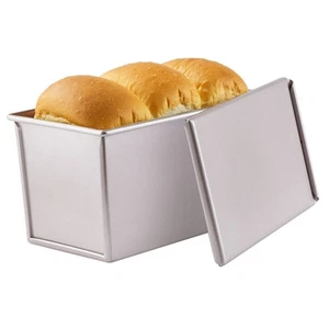 Pullman Loaf Pan with Lid 1Lb Dough Capacity Non-Stick Rectangle Flat Toast Box - Picture 1 of 6