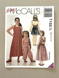 1990's McCall's Girls' Dress,Jumpsuit,Romper Pattern 7102 Size 10-14 UNCUT - Picture 1 of 2