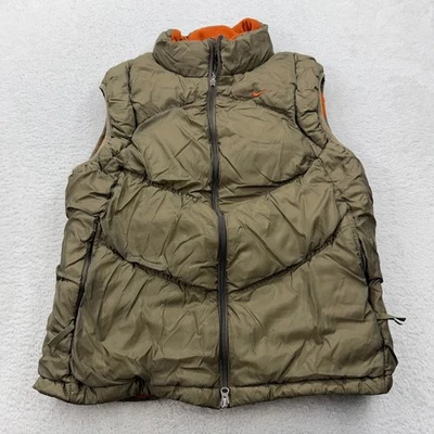 Nike Puffer Chaleco Para Hombres Grande Verde Oliva Naranja Cremallera Completa Chaqueta Sin Mangas Foto 1 de 4