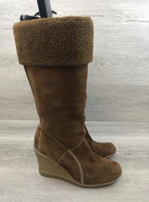 Kenneth Cole Reaction Women's Boot Brown Leather Wedge Cuffed Casual Shoes - Image 1 of 4