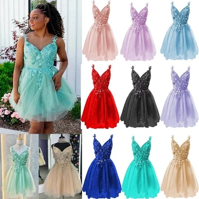 Glitter Short Homecoming Dresses for Teens 3D Floral Quinceanera Mini Prom Gowns - Image 1 of 4