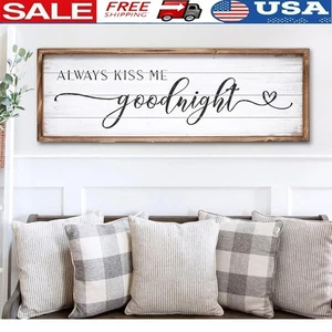Insegna Decorazione Parete Sopra Letto Legno Massello Baciami Sempre Buonanotte Tema Amore Camera da Letto - Foto 1 di 8