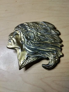 Brass Native American Indian Head Chief Belt Buckle Vintage 70's - Picture 1 of 13