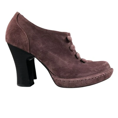 Born Crown 女式 8 码紫色麂皮绒纽扣环高跟鞋拉链踝靴 — 第 1/4 张图片