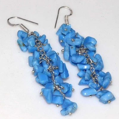 Beaded Grapes Blue Chalcedony 925 Silver Plated Gemstone Earrings 3.1" JW - Image 1 of 3