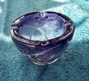 Art Vannes France schwerer Kristall Aschenbecher rund lila Vintage - Bild 1 von 10