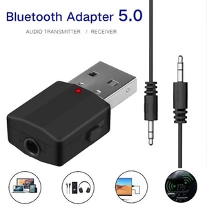 2 In 1 USB Bluetooth 5.0 Transmitter Receiver Adapter Wireless For PC Car Kit - Afbeelding 1 van 5