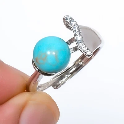 Anillo de joyería enchapado en plata con piedras preciosas turquesa azul cobre tamaño ajustable (54 Foto 1 de 3