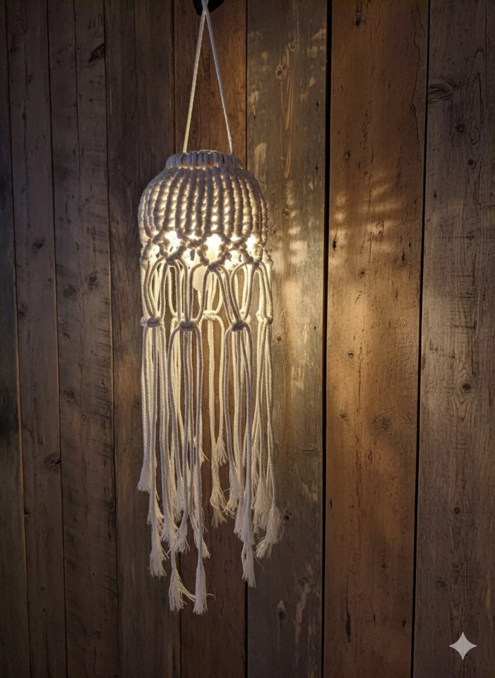 Makramee Lampe, Boho Hängelaterne, Lampion Makramee Qualle, Boho Lichtdekoration - Bild 1 von 4