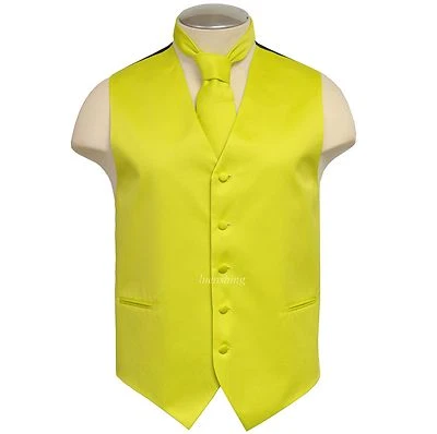 New Brand Q Men's Vest tuxedo waistcoat & Necktie Florescent Yellow formal prom - Image 1 of 4