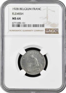 Belgium 1 franc 1928 Flemish, NGC MS64, "King Albert I (1910 - 1934)"Top Pop 1/0 - Picture 1 of 2