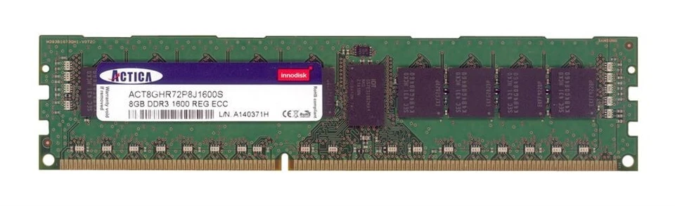 Actica 8GB 2Rx8 DDR3-1600 PC3-12800 ECC REG 240-Pin Memory RAM ACT8GHR72P8J1600S - Image 1 of 1