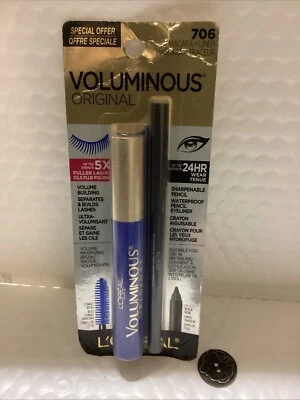 Rímel Loreal Voluminous Original + Delineador de Ojos Impermeable #706 AZUL COBALTO Foto 1 de 2