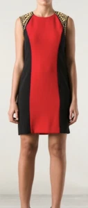 Michael Kors Gold Studded Shoulder Red Black Cocktail Dress (size US 4 - UK 8) - Picture 1 of 8