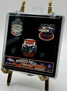 Vintage 2001 Set Of 3 Sealed Bronco Pins - Investco Field At Mile High INAUGURAL - Picture 1 of 5