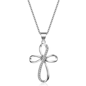 Solid 925 Sterling Silver Infinity Cross CZ Religious Necklace Pendant Women B55 - Picture 1 of 6