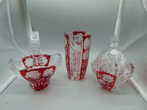 Made in Germany 4 Piece Set of Lead Crystal Items Vase, Covered Bowl, Basket - Picture 1 of 3