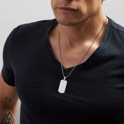 Collana militare con Piastrina Acciaio inox proiettile argento catena Uomo Donna - Immagine 1 di 4