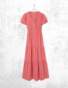 Ex Fat Face Women’s Short Sleeve Aubrey Stripe Linen Blend Maxi Dress in Red - Picture 1 of 6