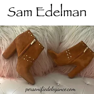 NUEVO Sam Edelman Chandler Equipaje Marrón Gamuza Tachonado Botines 8.5M $160 - Imagen 1 de 12