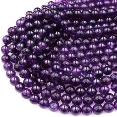 A+++ Natur Amethyst Glatt Rund Edelstein 6-8 MM Perlen 12 Zoll Strang Schmuck... - Bild 1 von 4