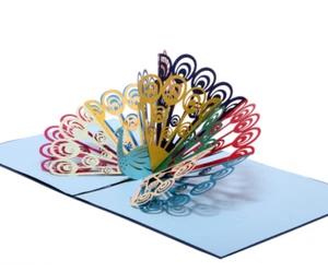 Rainbow Peacock 3D Pop Up Greeting Card Handmade Thank You Get Well - Picture 1 of 3