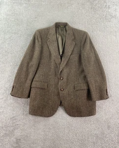 Vintage Harris Tweed Sport Coat 44 R Taupe Wool Herringbone Scottish Handwoven - Picture 1 of 16