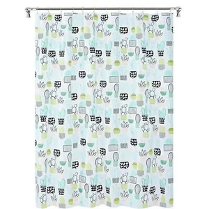 Cacti Shower Curtain Potted Plants Cactus Succulent PEVA 70 x 72-in White Blue - Picture 1 of 5